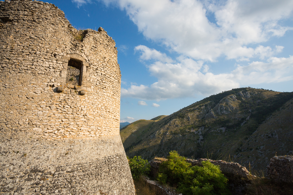 Medieval tower of Ortona dei Marsi. Central Apennines, Abruzzo, Italy. July 2014